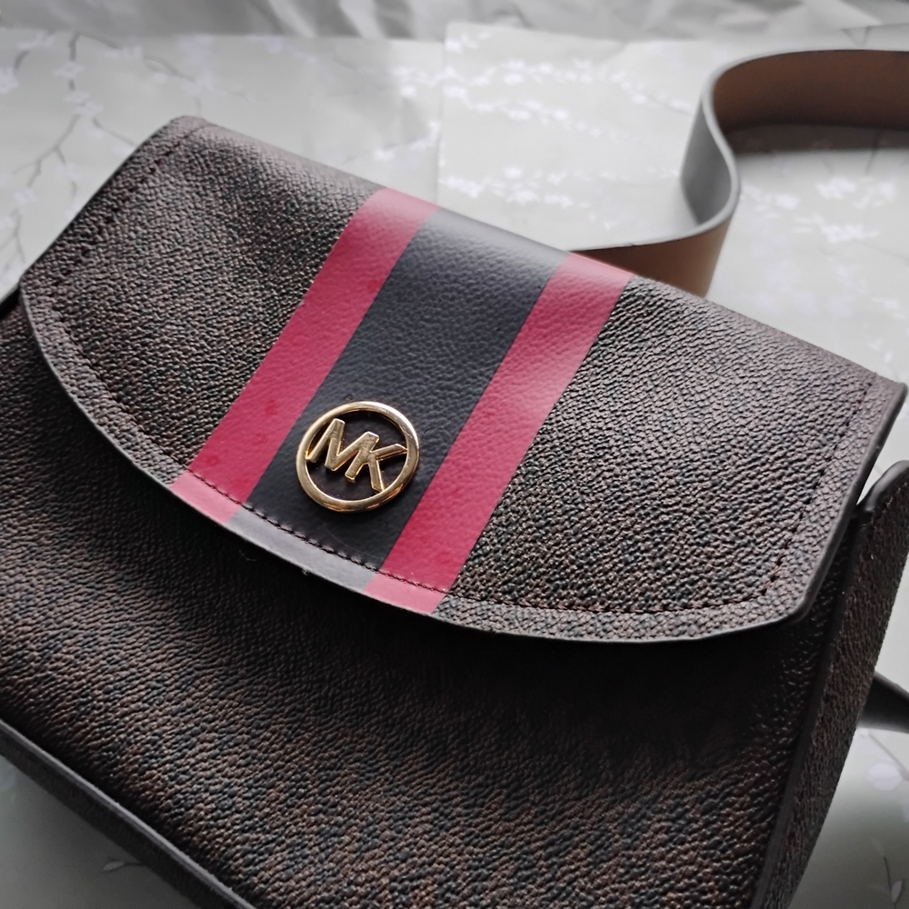 Michael Kors Brown Bag with Red and Black Accents